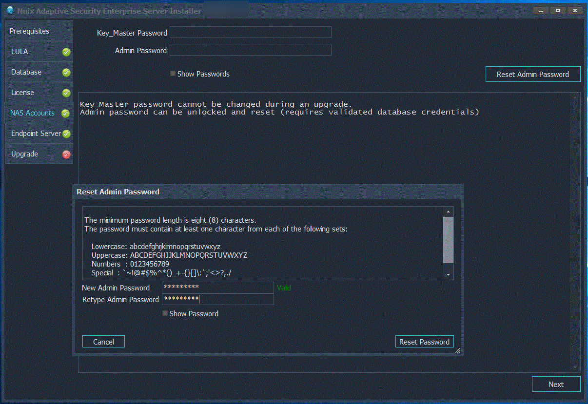 Resetting the admin password. 